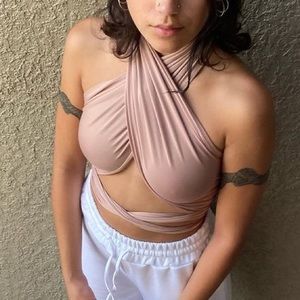 FREE PEOPLE WRAP TOP NUDE PINK